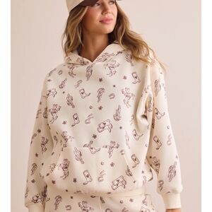 Altar'd State Cream and Brown Graphic Hoodie